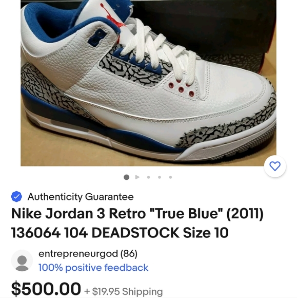 💯🛠️Air Jordan 3 Retro "True Blue" O.G.🛠️💯 - Picture 13 of 15